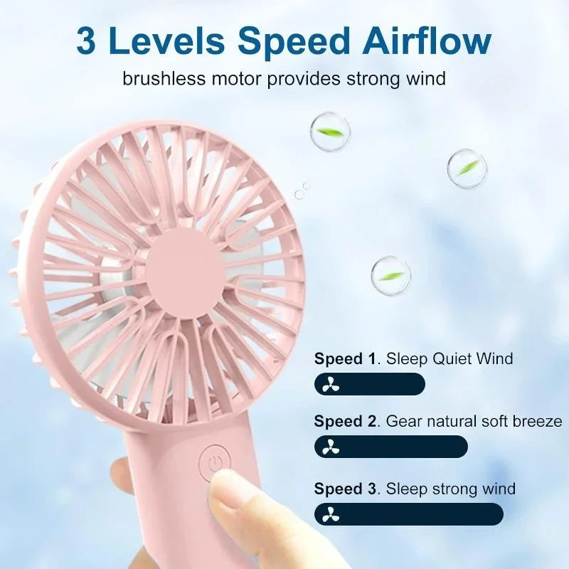 BreezeGo 3-in-1 Mini Handheld Fan – Portable USB Rechargeable Desk & Travel Fan