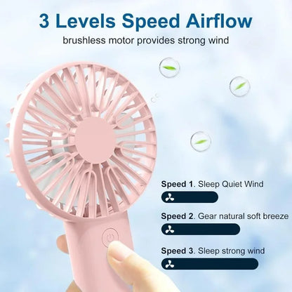 BreezeGo 3-in-1 Mini Handheld Fan – Portable USB Rechargeable Desk & Travel Fan