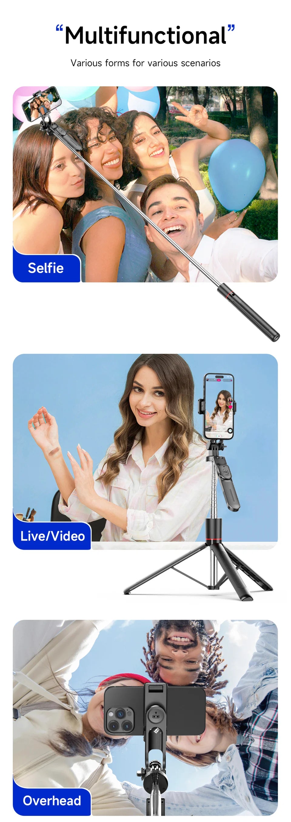 Wireless Bluetooth Selfie Stick Tripod – Extendable 170 cm Phone Stand