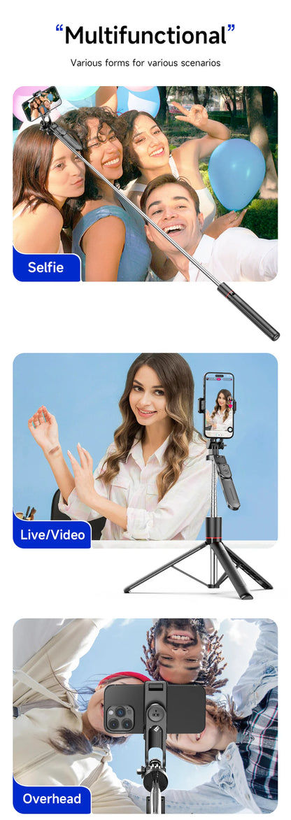 Wireless Bluetooth Selfie Stick Tripod – Extendable 170 cm Phone Stand