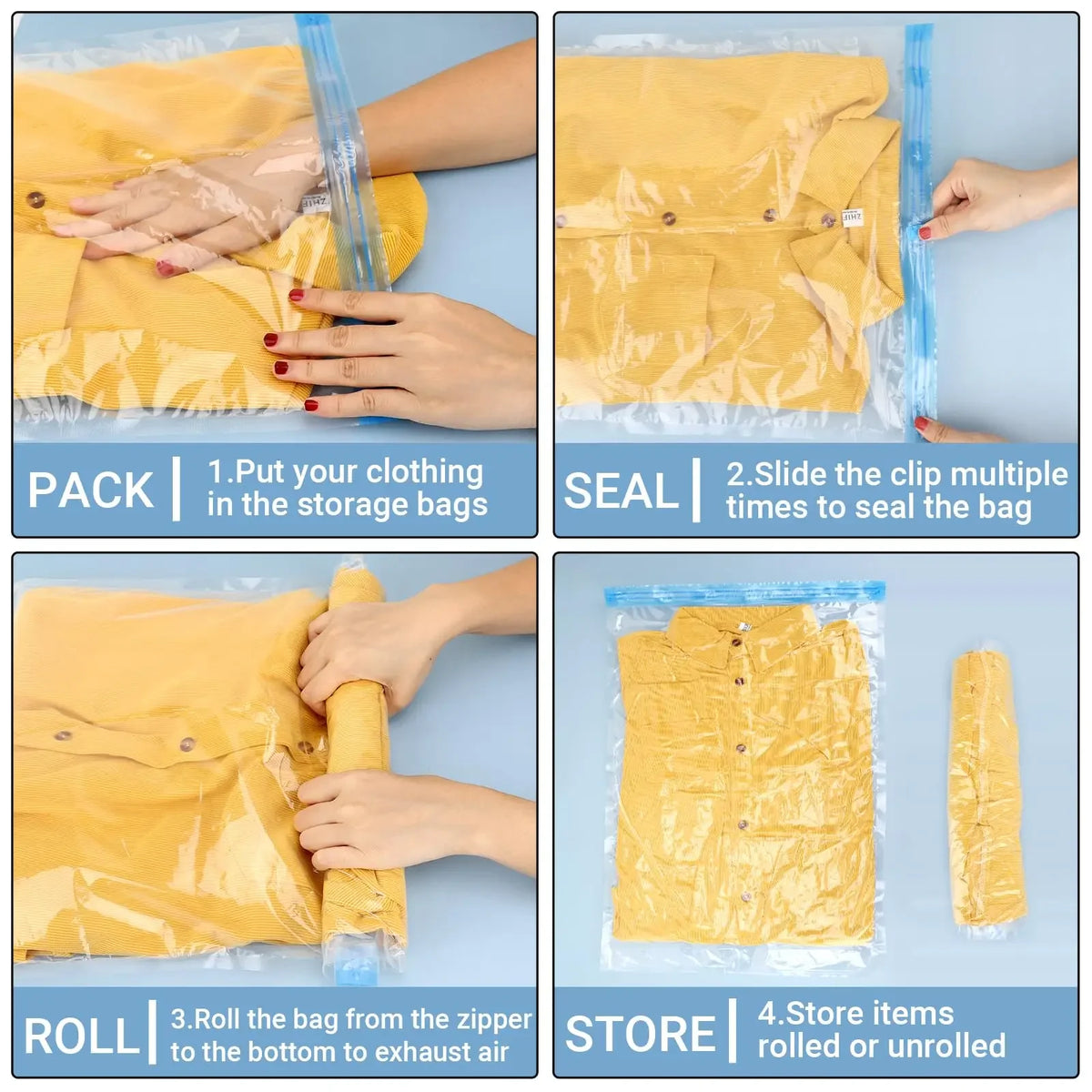 Roll-Up Travel Compression Bags – No Vacuum Required