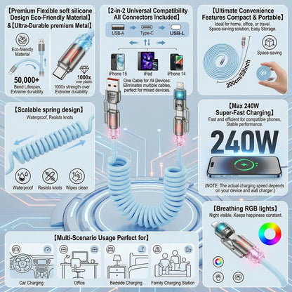 240W 2-in-1 Coiled Fast Charging Cable