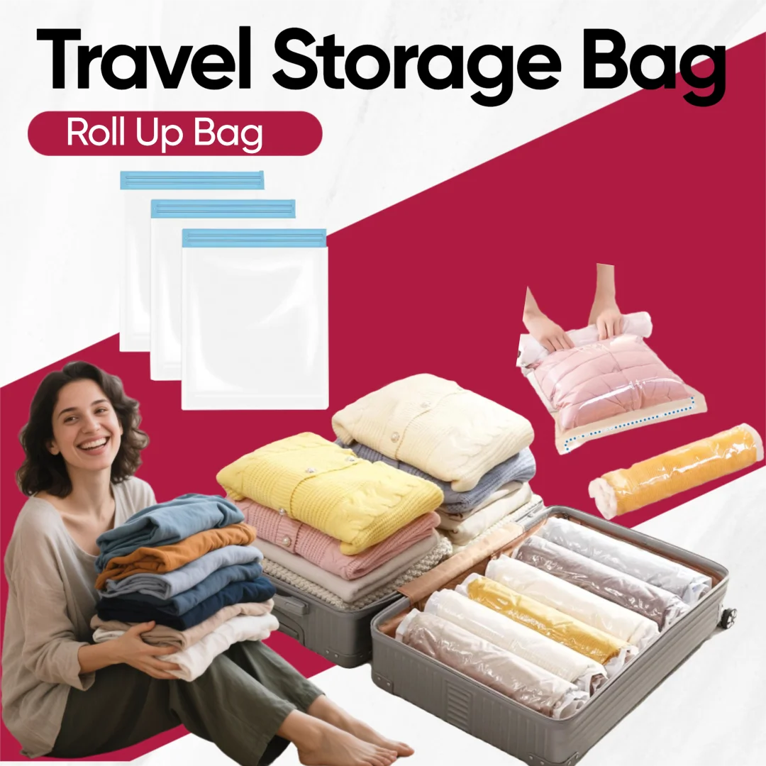 Roll-Up Travel Compression Bags – No Vacuum Required