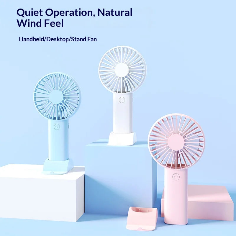 BreezeGo 3-in-1 Mini Handheld Fan – Portable USB Rechargeable Desk & Travel Fan