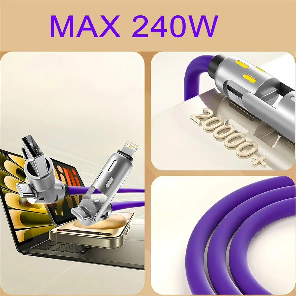 4-in-1 USB-C PD Fast Charging & Data Transfer Cable (240W | Universal Compatibility)