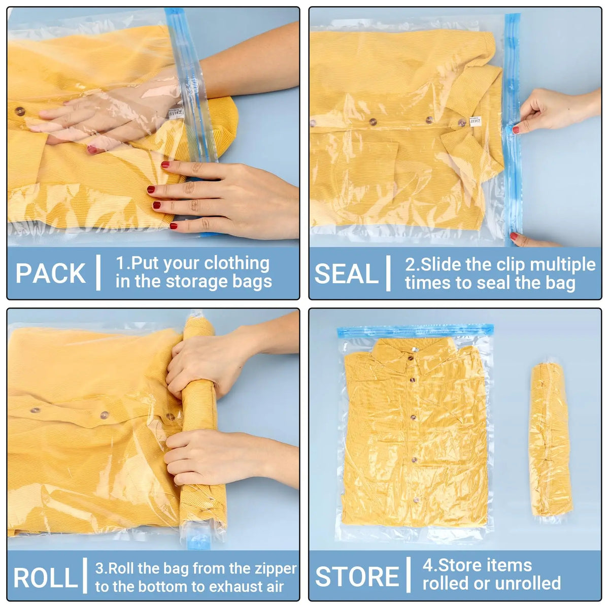 Roll-Up Travel Compression Bags – No Vacuum Required
