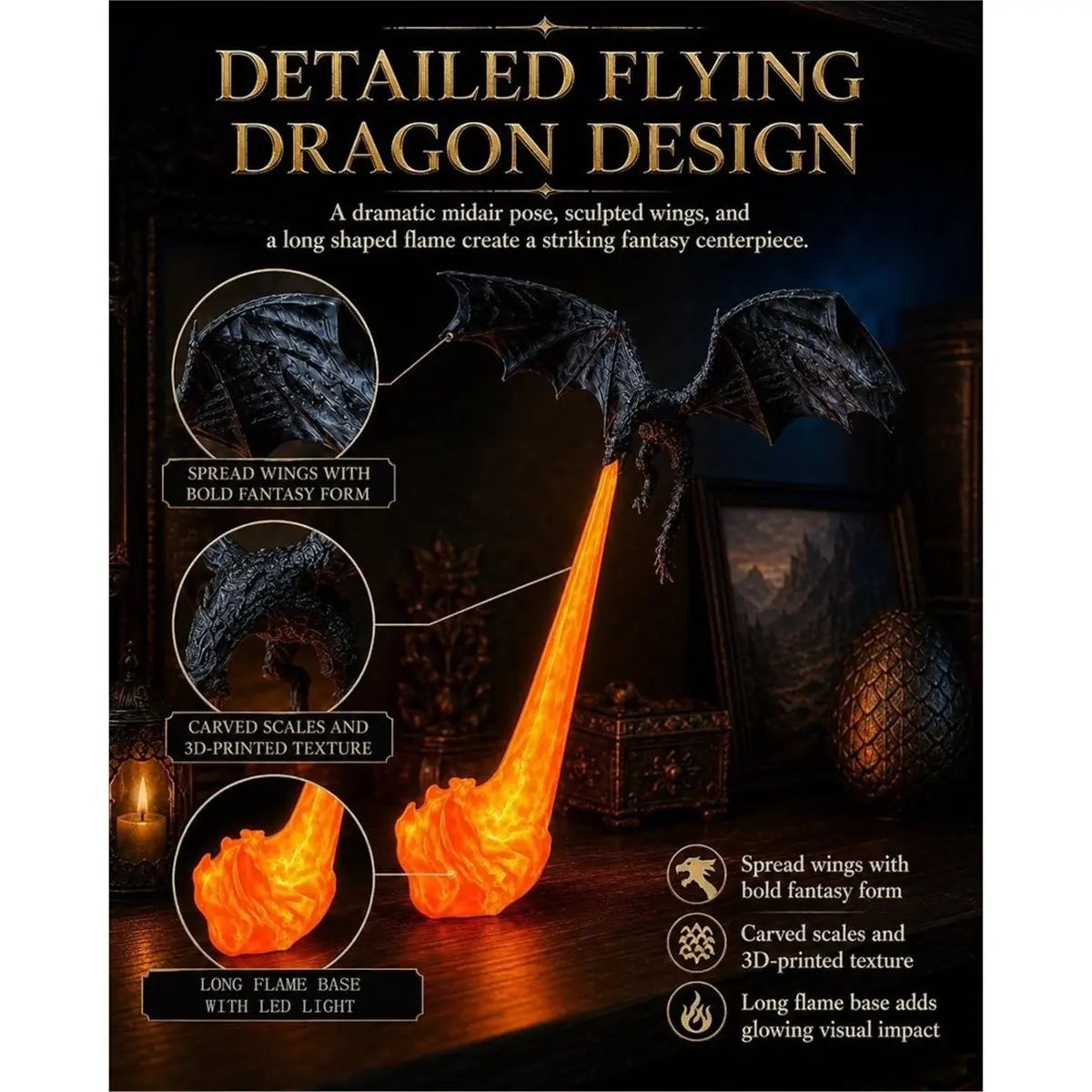 Dragonfire Bookshelf Nook Light