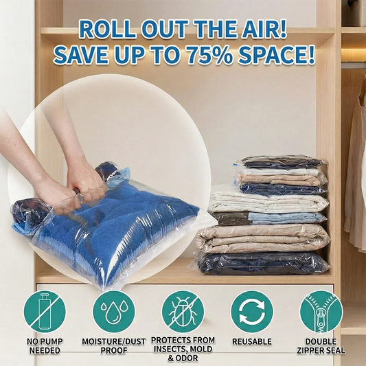 Roll-Up Travel Compression Bags – No Vacuum Required