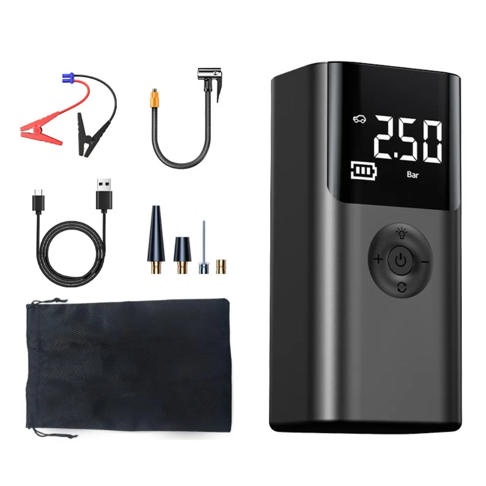 4 In 1 Car Jump Starter - Air Pump High Precision Portable Air Compressor For Car/Motorcycle/ Bicycle