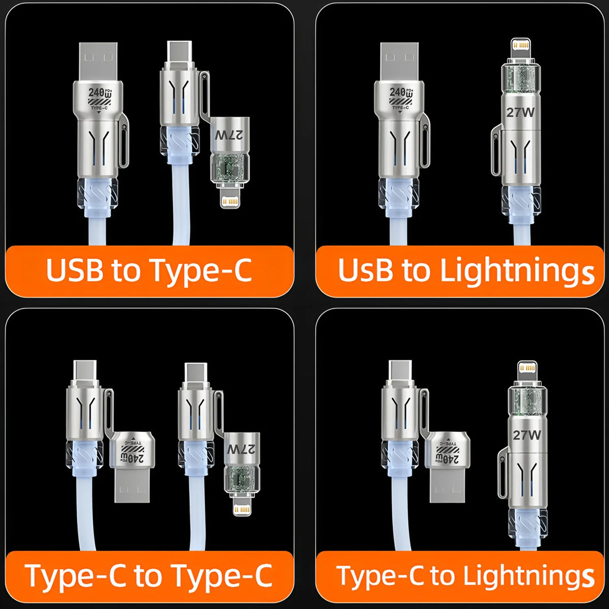 240W 2-in-1 Coiled Fast Charging Cable