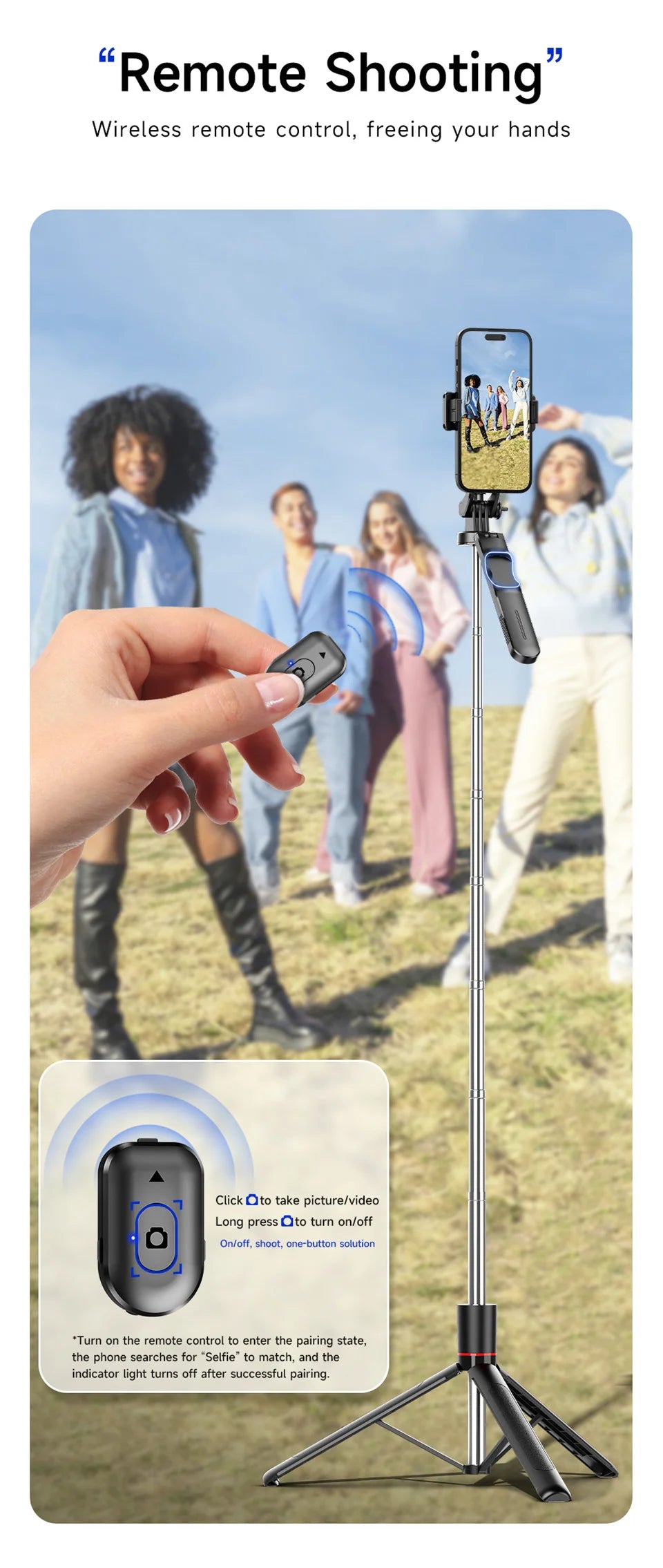 Wireless Bluetooth Selfie Stick Tripod – Extendable 170 cm Phone Stand