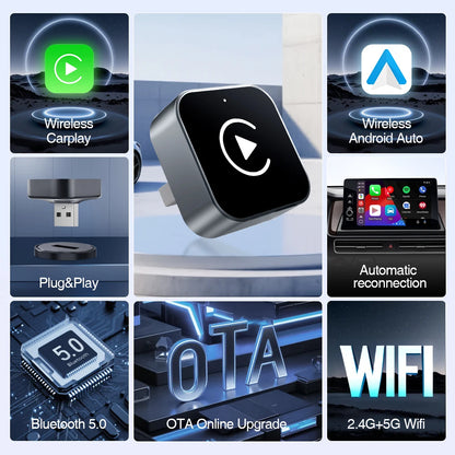 [Upgraded] 2-in-1 Wireless CarPlay & Android Auto Adapter