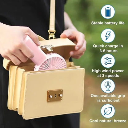 BreezeGo 3-in-1 Mini Handheld Fan – Portable USB Rechargeable Desk & Travel Fan